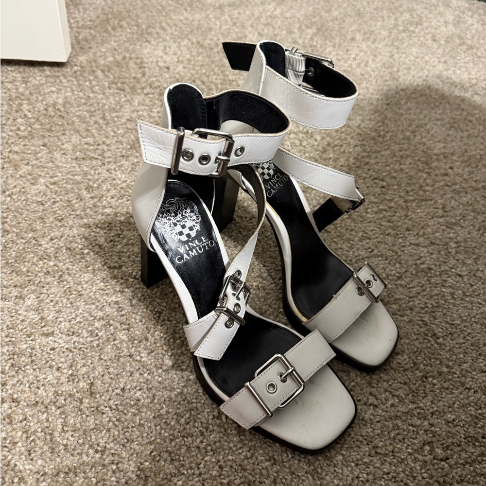 Vince Camuto Cream Buckle Strap Heels